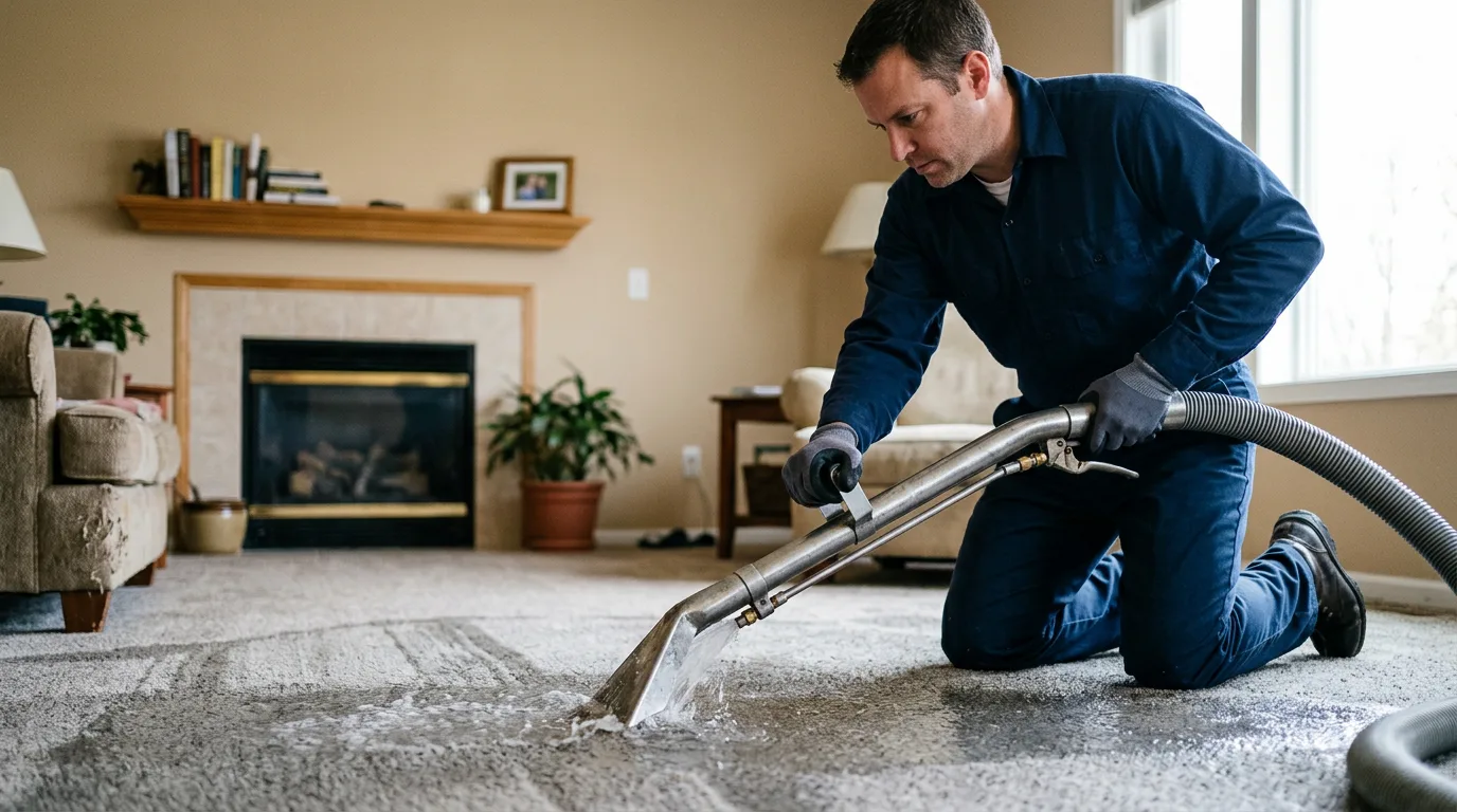 Water damage restoration technician working near Alex, OK